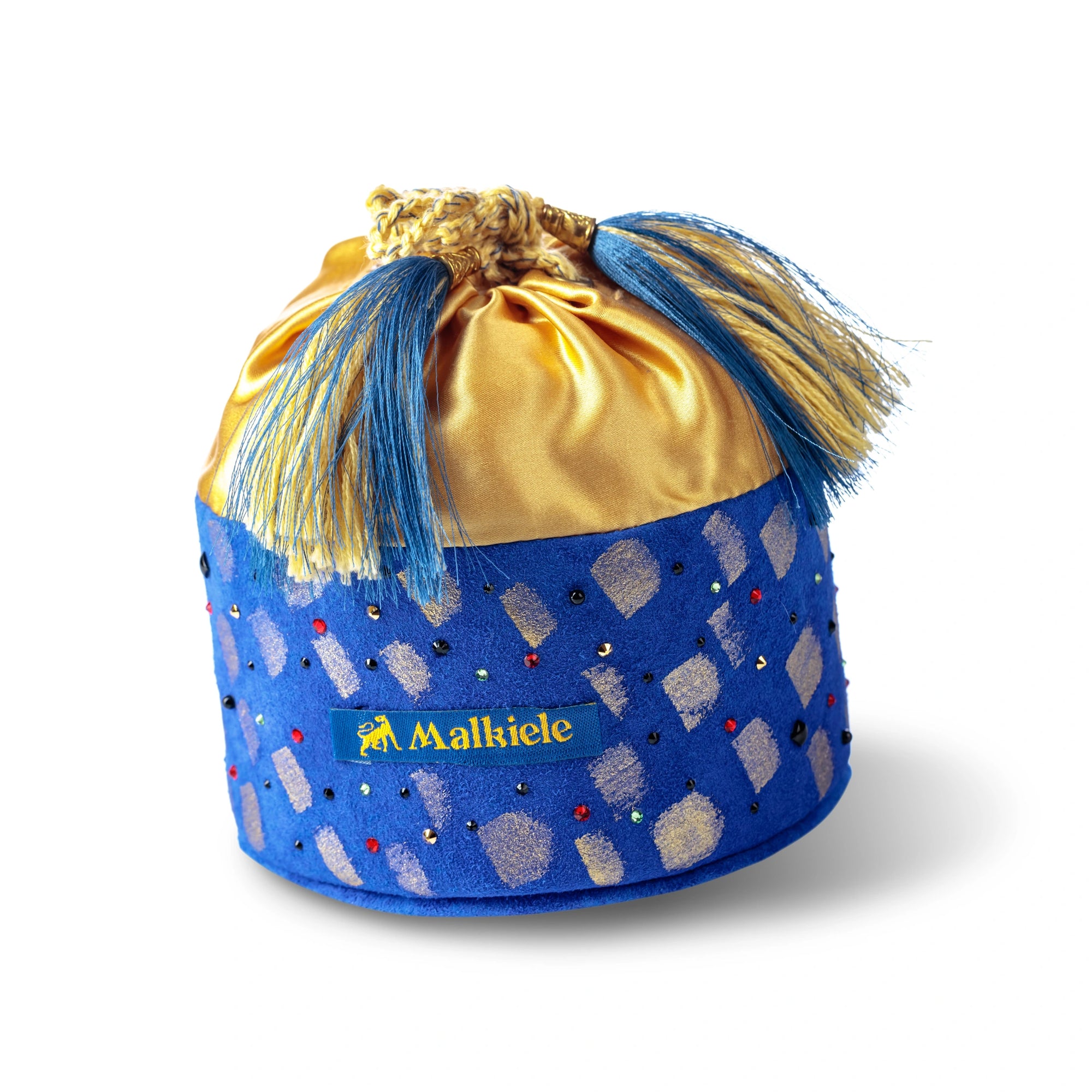 Royal Blue Art Suede Leather Bag with gold silk by Malkiele sustainable designer