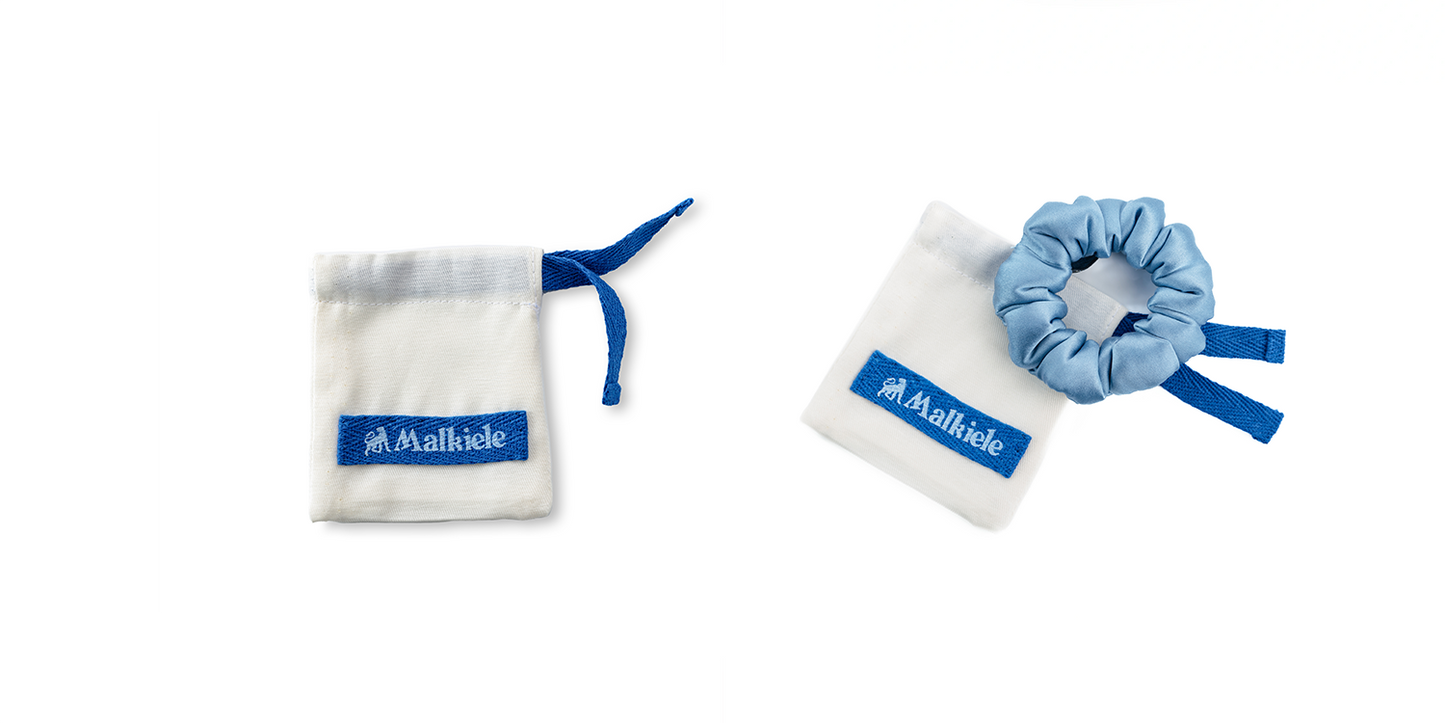 Malkiele sustainable designer cotton dust bags in white for hair accessories, small size.