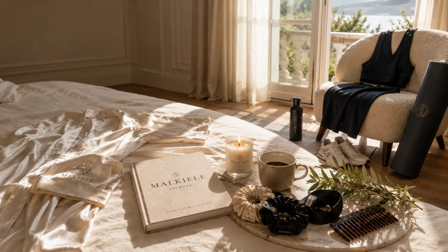 Room with a bed, chair, and various items including a book and candle.