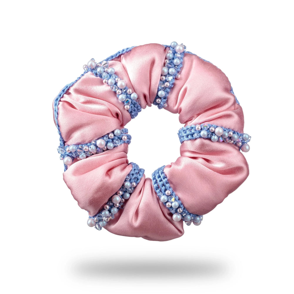 Malkiele designer silk scrunchie with swarovski in pink, name Elizabeth