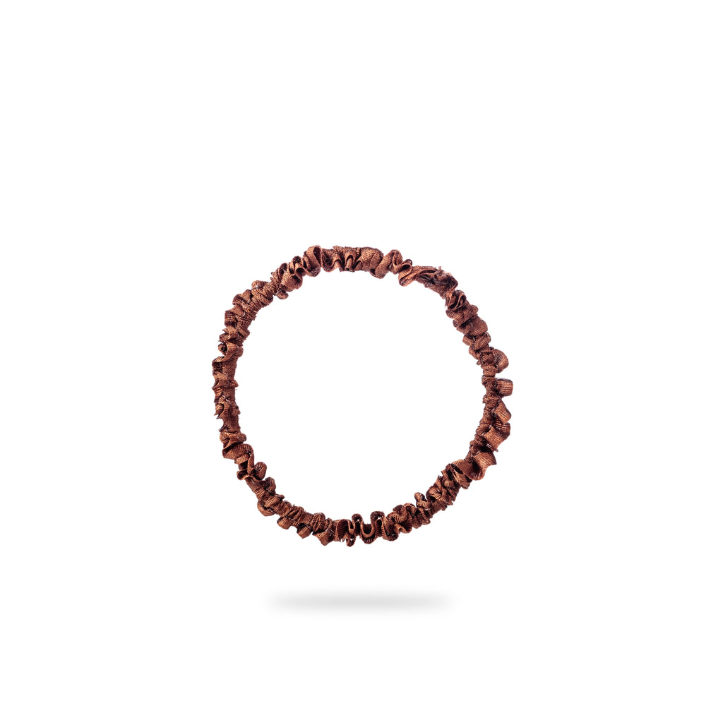 Malkiele designer, brown silk gentle hair tie for woman, premium and sustainable, name Finesse.