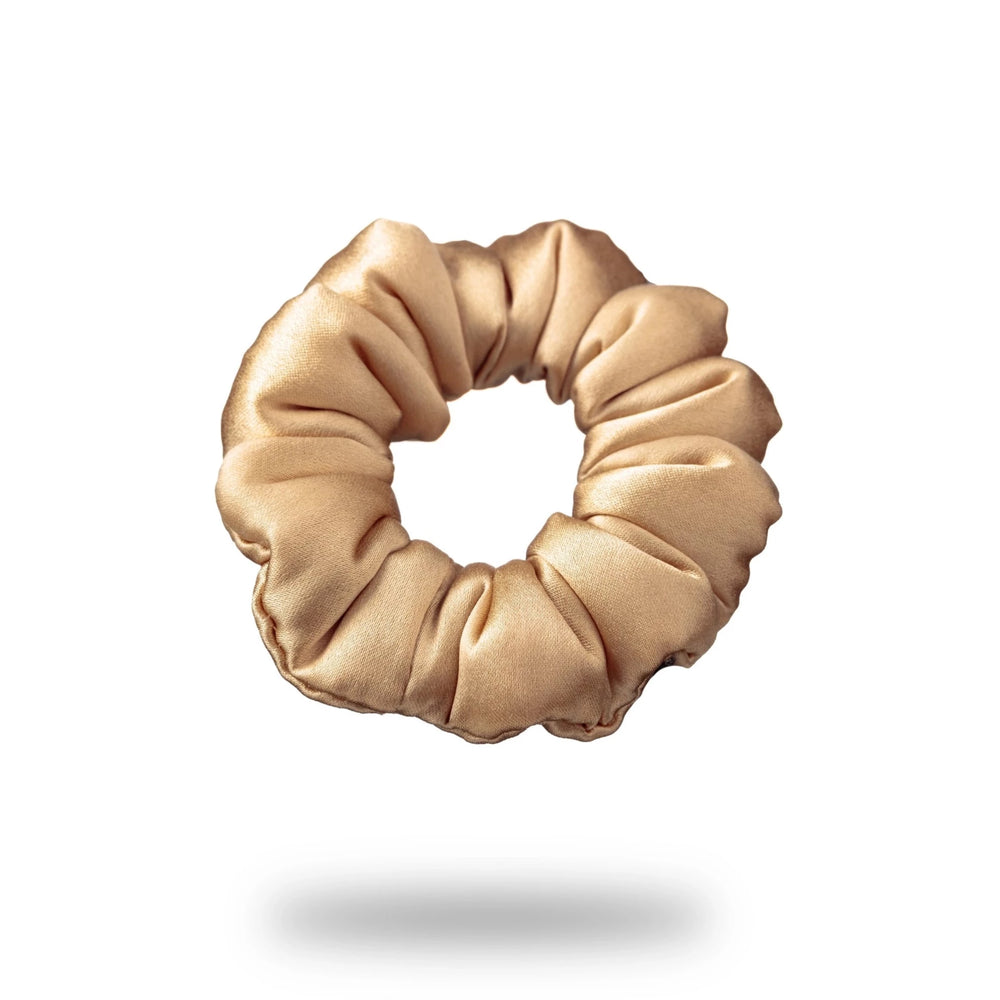 
                  
                    Malkiele designer, beige silk covered coil scrunchie for woman and little girls, premium and sustainable, name Grace.
                  
                