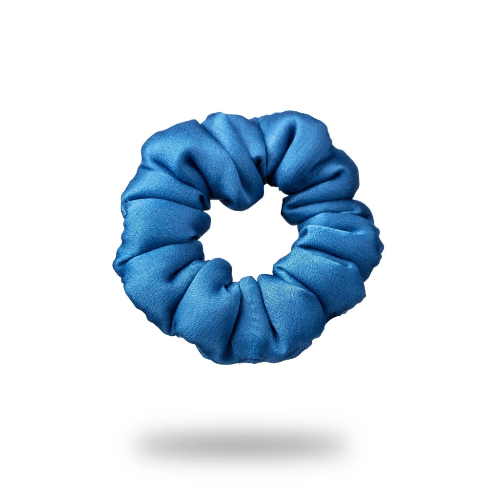 Malkiele designer, royal blue silk-covered coil scrunchie for woman and little girls, premium and sustainable, name Grace.