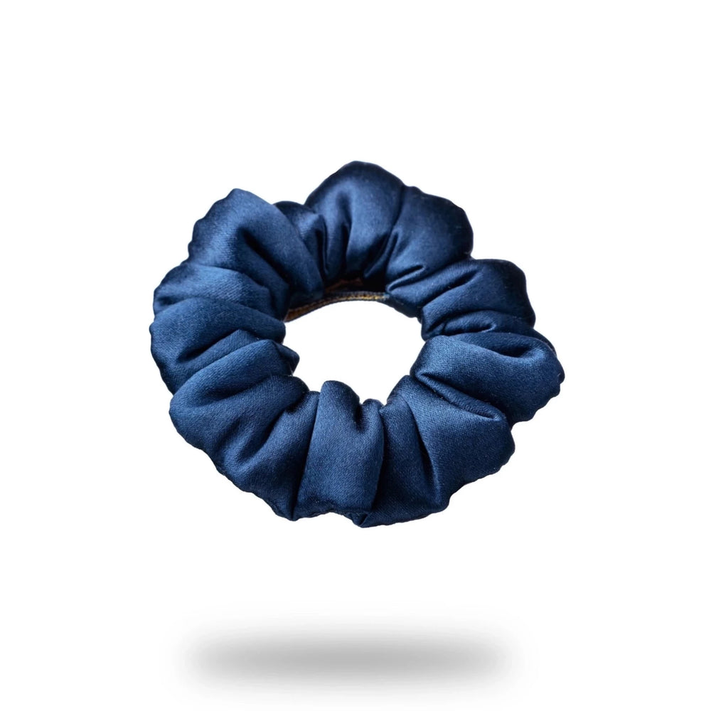 Malkiele designer, navy blue silk covered coil scrunchie for woman and little girls, premium and sustainable, name Grace.