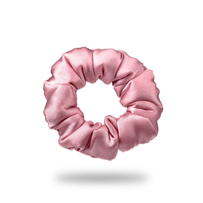 Malkiele designer, pink silk covered coil scrunchie for woman and little girls, premium and sustainable, name Grace.