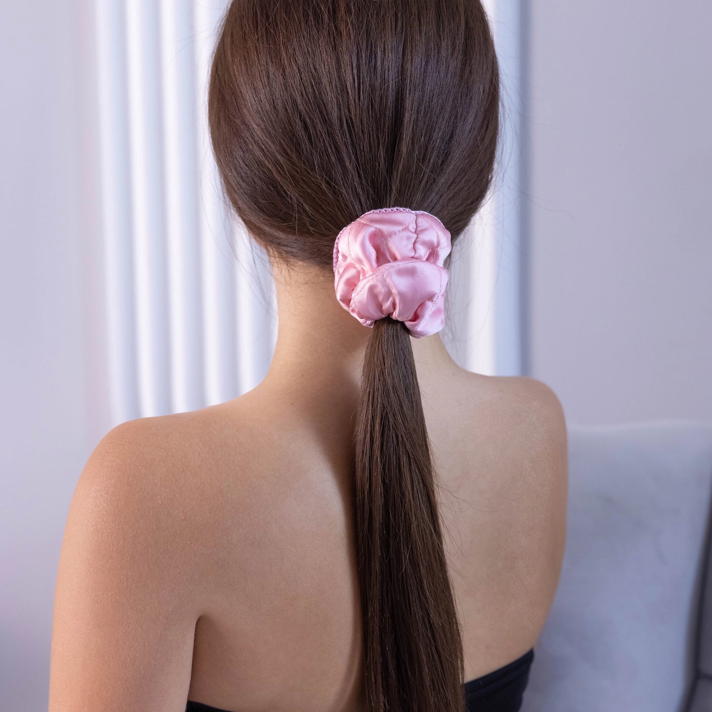 MORNING PASSION Quilted Silk Scrunchie PINK - MALKIELE - Classy Look