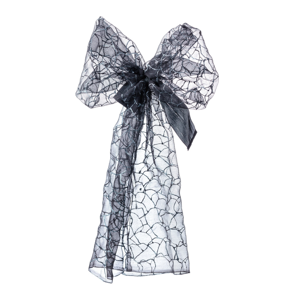 Malkiele designer, black art chiffon bow, embellished with silver glitter by hands, premium and sustainable, name Romantic.