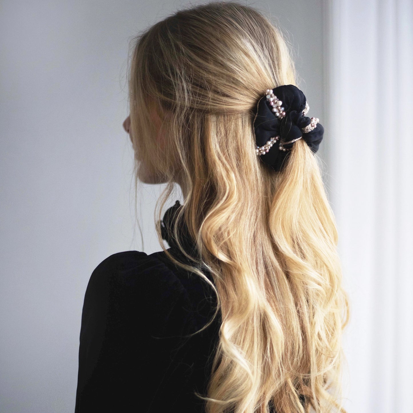 Silk Scrunchie, Trendy Scrunchie with Crystal, Designer Hair