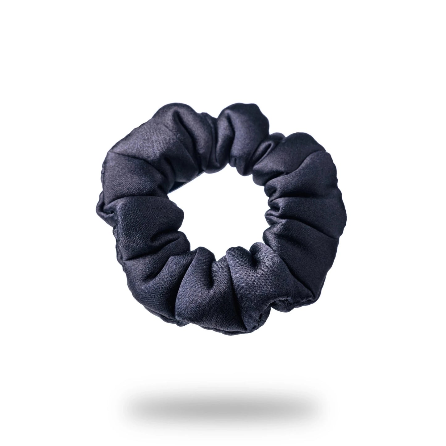 Malkiele designer, black silk-covered coil scrunchie for woman and little girls, premium and sustainable, name Grace.